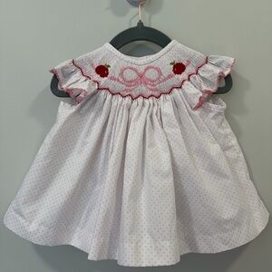 Adorable White and Pink Smocked Baby Dress